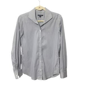 Kal Reiman Classic Striped Button Front Shirt Blouse Made USA fabric / Italy sz2